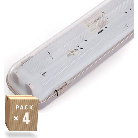 Pack 4 PANTALLAS ESTANCA PARA DOS TUBOS LEDs 1200mm ABS/PC CLIPS INOX (1/5)