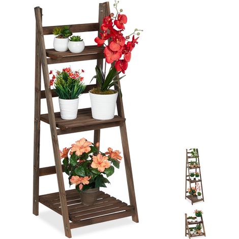 Relaxdays – Étagère escalier pour plantes en bois de pin – 3 niveaux pliables – Dimensions 108x41x40cm – Capacité 15kg par niveau – Brun foncé
