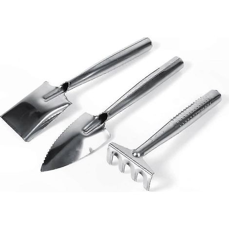 Kit de Jardinage Enfant 3 Pièces - Petite Pelle, Râteau et Pot pour Plantes Grasses, Cactus, Plantes d'Intérieur (Acier Inoxydable) (1/5)