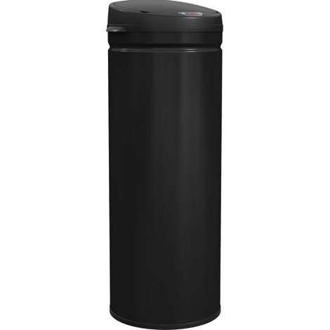 Cubo de basura con sensor de 50 L de acero inoxidable negro con cierre suave (1/5)