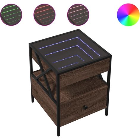 Comodino con specchio LED con cassetto e vano 40 x 40 x 51 cm MDF marrone vetro e acciaio DEC033140
