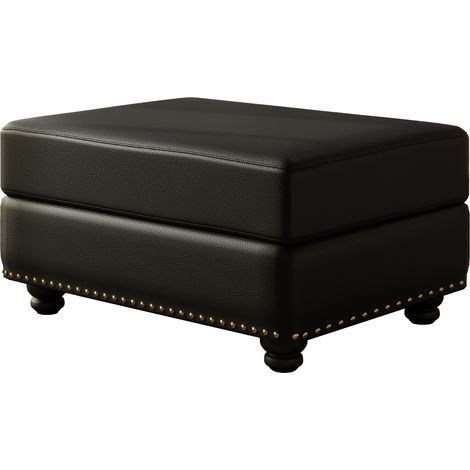 Pouf repose-pieds - Repose-pieds de 80 cm en similicuir orné de clous décoratifs, idéal pour les fauteuils, Noir (1/5)