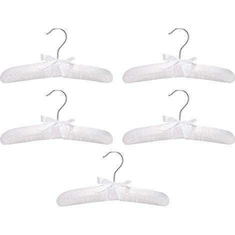 Deluxe Satin Padded Clothing Hook Hanger Wardrobe Organizer - White, 5-Piece Set (1/5)