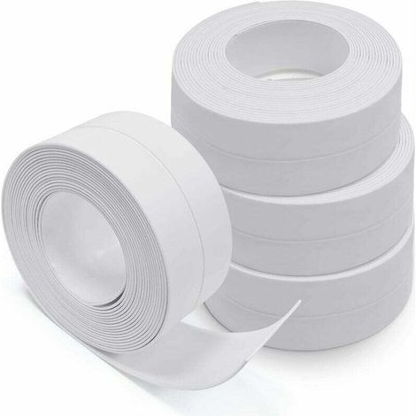 Nazalus-Vente chaude-Produit d'étanchéité pour mur et façade,Bas de Porte Adhésif,4 Rouleaux Bande D'étanchéité, Autocollante en PVC, WC, Baignoire, Coin de Mur, Carrelage (Blanc) (1/4)