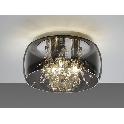 Kristall Deckenleuchte CRYSTEL Glas Chrom verspiegelt & Rauchglas Optik, Ø 34cm (1/5)