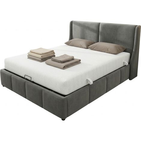 Ensemble matelas et  lit coffre 140x200 cm Ressorts ensachés Double Confort (Fermeté H3 & H4) épaisseur 20 cm, Rangement Intégré