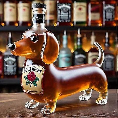 Bouteille de whisky teckel, bouteille de whisky humoristique teckel, bouteille de vin en verre avec statue de teckel, carafe décorative teckel, compatible avec bar, maison, bureau