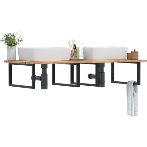 Estante de lavabo de pared acero y madera maciza de acacia