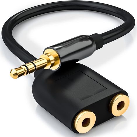 Stereo-Audio-Klinkenadapter – 2 x 3,5-mm-Buchse auf 1 x 3,5-mm-Stecker – Schwarz (1 Stück, 25 cm) (1/5)