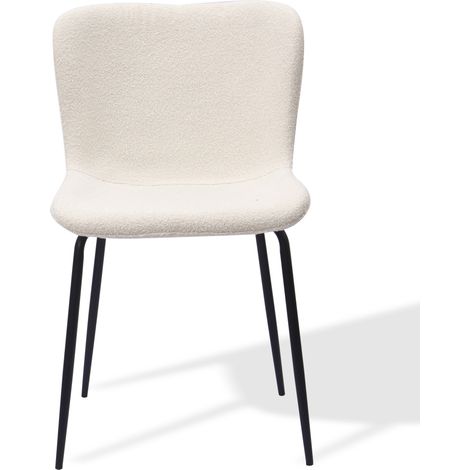 Chaise de salle à manger en tissu et métal blanche, dossier haut arrondi,55×48×80cm (1/5)