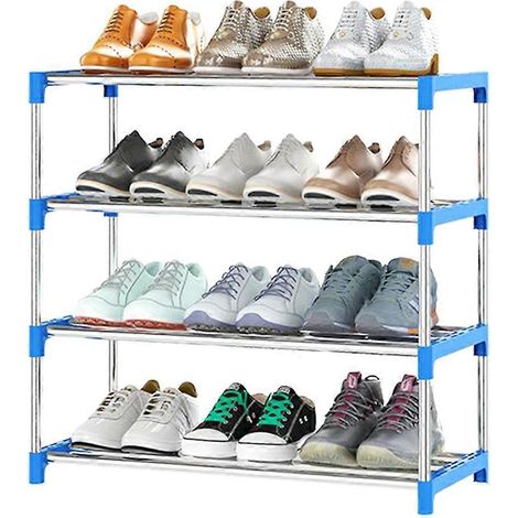 4-stöckiges, stapelbares Schuhregal, klein und leicht, ideal für Eingangsbereich, Flur und Kleiderschrank (blau) (1/5)