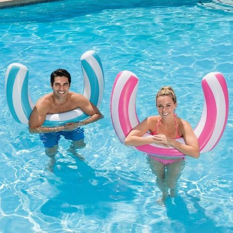 Frites de Piscine Gonflables Incurvées - 6075cm - pour Adultes - Natation, Voyage, Plage, Fête - Rayées Rose/bleu - 2 Pièces (1/5)