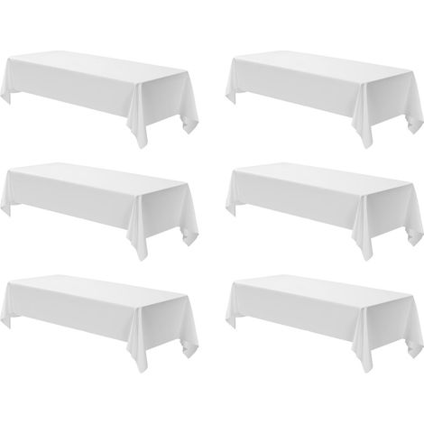 Mophorn Nappe rectangulaire blanche, 1524 x 2591 mm, lot de 6, en polyester résistant aux plis, durable et lavable en machine, idéale pour mariages, fêtes et banquets (1/5)