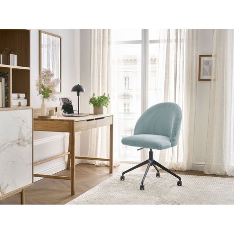 BOBOCHIC - Chaise de bureau LALIE tissu velours côtelé et pietement à roulettes avec hauteur ajustable   Bleu clair (1/5)