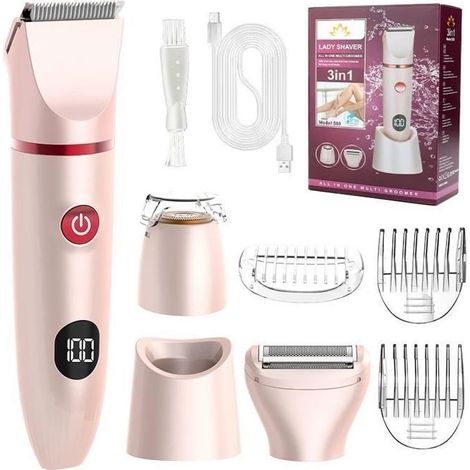 KLVGTIFS PU - 2 in 1 Rasoir Electrique Femme,Tondeuse Femme Intime, IPX7 Étanche Rasoir Femme,utilisation humide et sèche pour le visage (Rose) (1/5)