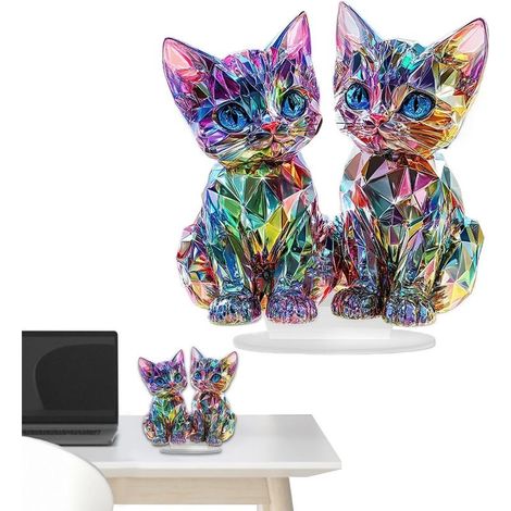 Katze – Bunte Kätzchenfiguren, Katzenstatuen, Wohndekoration, farbenfrohe 2D-Acryl-Tierskulptur für Katzenliebhaber (1/5)