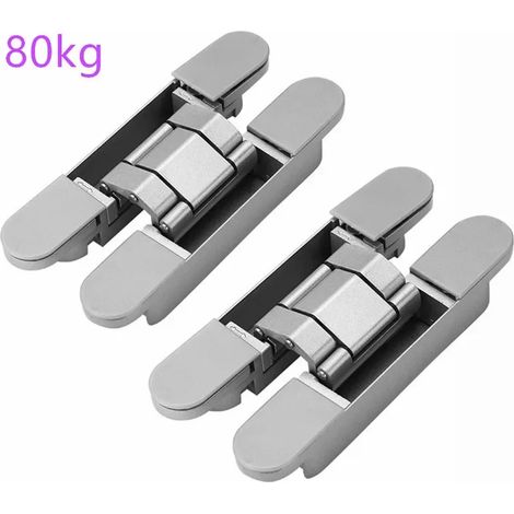 (80KG-argent) 2 charnières de porte invisibles Dooroom, charnières à roulement réglables 3D, noir brillant, alliage de zinc chromé brillant, charnière à paumelle (1/5)