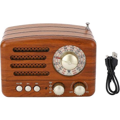 Enceinte Bluetooth rétro sans fil avec une excellente qualité sonore et radio AM/FM portable pour la chambre, la salle à manger ou le bureau. (1/5)