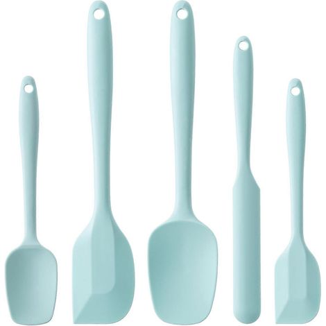 Ensemble 5 spatules silicone alimentaires résistantes chaleur antiadhésives compatibles lave-vaisselle sans BPA bleu macaron pâtisserie & cuisine (1/5)