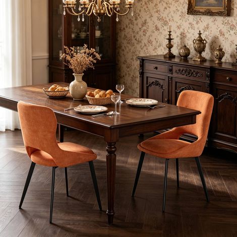 Set di 2 sedie da pranzo in ciniglia arancione con struttura in metallo DESVIAE (1/5)