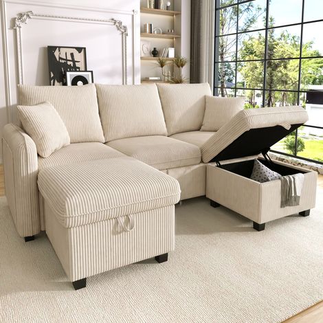 Sofá modular con almacenamiento en cord beige OKMYHOME (1/5)
