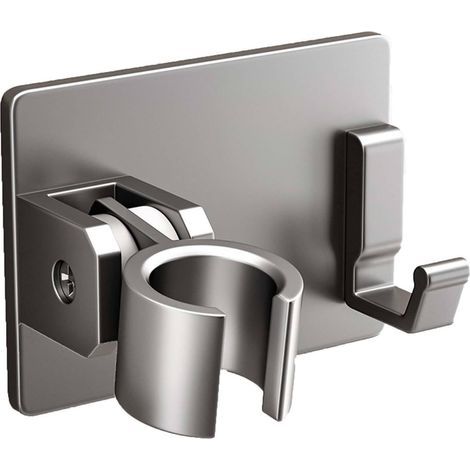 Support Pommeau de Douche Collant Accroche Pommeau de Douche Espace Aluminium Support Douchette Réglage de l'angle à 120° Porte Pommeau de Douche Rectangle avec Crochet, Gris Pistolet (1/5)