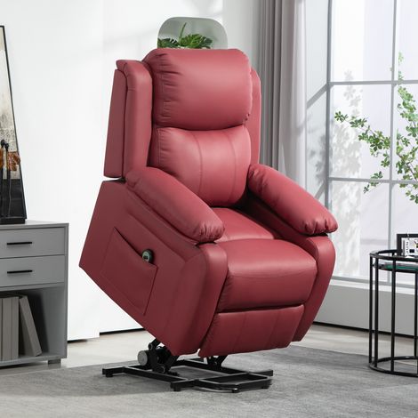 Fauteuil releveur inclinable avec repose-pieds et télécommande, cuir PU, 76 x 90 x 105 cm, rouge (1/5)