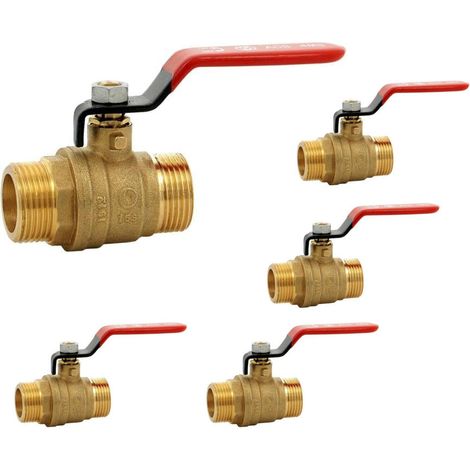 Vanne sphÃ¨re laiton titrÃ© 4MS 15S mÃ¢le mÃ¢le BSP poignÃ©e rouge 1/2'' - Lot de 5 (1/2)