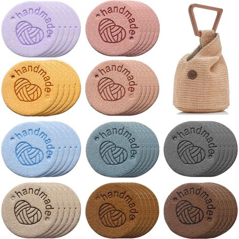 Confezione da 50 etichette in pelle fatte a mano, etichette da cucire, etichette artigianali, etichette da cucire fatte a mano con fori, etichette in pelle per progetti fai da te (1/4)