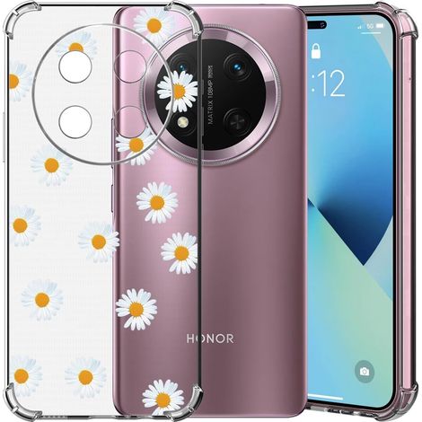 ChoosEU Transparent Coque pour Honor Magic 7 Lite Mince Souple TPU Silicone Etui Fine Soft Étui avec Fleur Florale Motif pour Fille Femme Antichoc Protection Case Cover Clair Housse - Blanc Jaune (1/5)