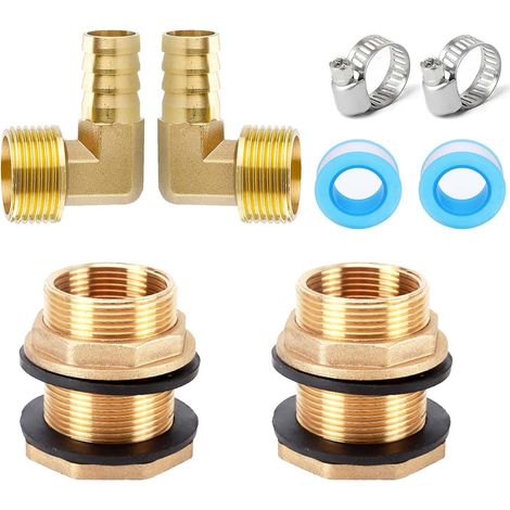 2 Raccord Citerne Laiton, Filetage 3/4 Et 1/2, Coude 90°, Pour Réservoir Eau Pluie