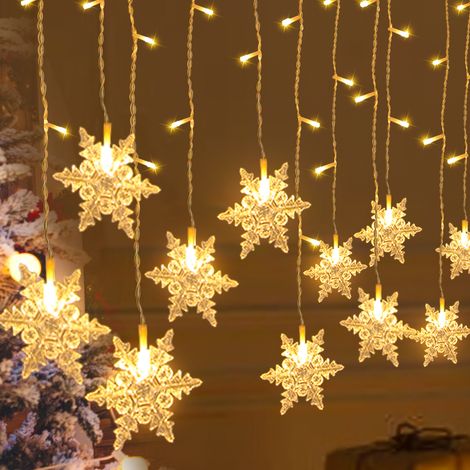 SWANEW Catena luminosa a LED Tenda luminosa a LED Fiocco di neve Tenda luminosa per interni Decorazione natalizia per esterni IP44 bianco caldo (1/5)
