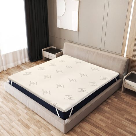 The White Stone Surmatelas 130 x 190 cm en Latex Naturel  Tissu en Bambou Respirant et Déhoussable  Hauteur 5 cm  Correcteur de Matelas