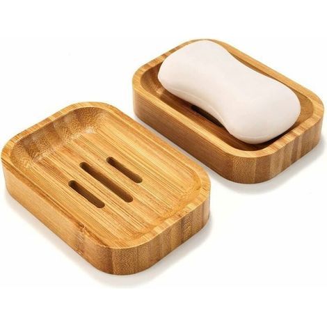 11,5 cm x 8 cm x 2 cm, 2er-Set Seifenschalen aus natürlichem Bambusholz für Bad und Küche, auch zur Aufbewahrung von Schwämmen geeignet (1/5)