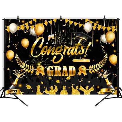 KLVGTIFS PU - Toile de Fond pour Diplômé, Décoration de Fête Graduation, Bannière Graduation Noir, Bannière de la Saison des Diplômes,150 100cm (1/5)