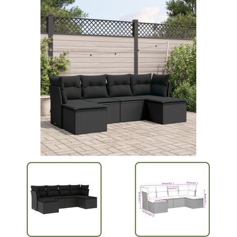 The Living Store 6-tlg. Garten-Sofagarnitur mit Kissen Schwarz Poly Rattan - Gartengeset - Gartenmöbelset - Rattan Möbel - Lounge Set - Gartenlounge (1/3)