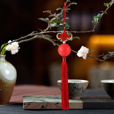 Balle de golf résistante, cadeau, mini jouet/souvenir décoré de nœuds chinois, rouge foncé (1/5)