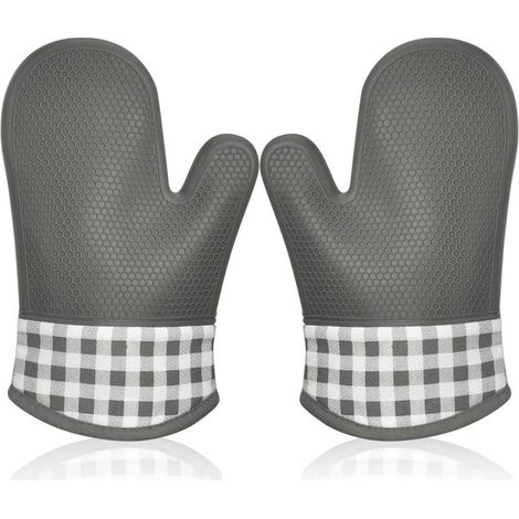Gant de Cuisine Silicone Anti Chaleur, Gant Four Manique Four Oven Mitts Oven Gloves Gant Manique Gants Isolants Cuisine épais Mitaine Four pour Barbecue Cuisson Gants Professionnel 1 Paire (Gris) (1/5)