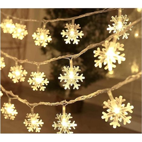 Guirlande lumineuse à piles 3AA, flocons de neige suspendus, blanc chaud, 1,5 m, idéale pour décorer les fêtes et créer une atmosphère chaleureuse.