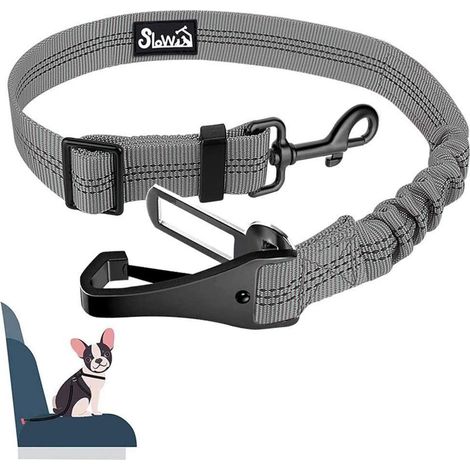 Ceinture de sécurité pour chien 3 en 1, réglable, amortisseur, 70cm Gris (1/5)