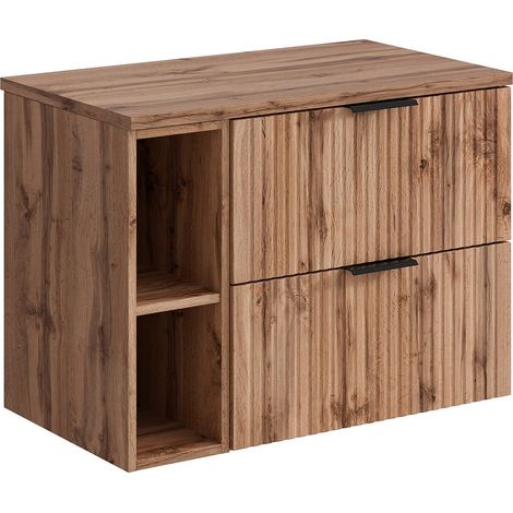 Meuble sous vasque suspendu strié avec niches - Naturel clair - L80 cm - ZEVARA
