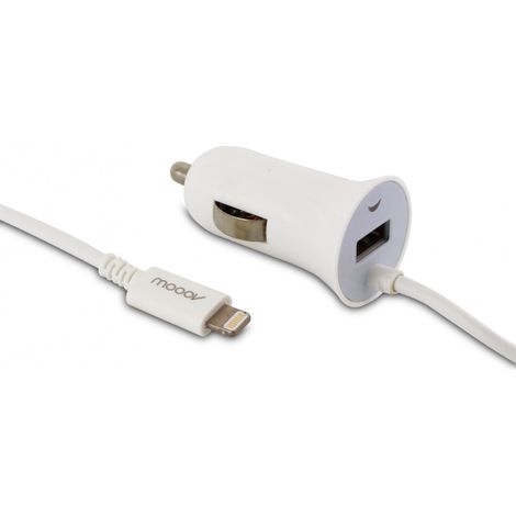 Chargeur allume-cigares lightning MFI 2.1 A avec port USB - blanc (1/2)