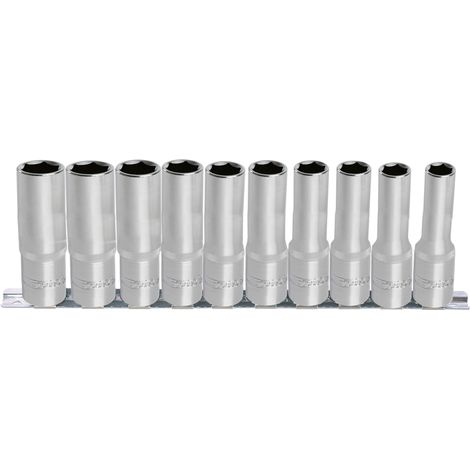 Kstools – Jeu de 10 douilles tournevis 6 pans sur rail 1/4'' – Dimensions 4-13 mm – Finition chromée satinée – Matériau chrome vanadium (1/3)