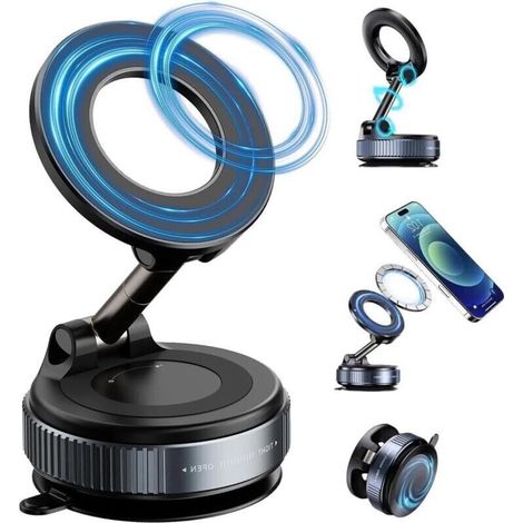 Support Telephone Voiture Magnetique avec Ventouse, Aimants Puissants 360°Rotation, Portable pour Tableau de Bord de Voiture et Vitre, pour Téléphones Portables de Plus de 4,7 Pouces (1/5)
