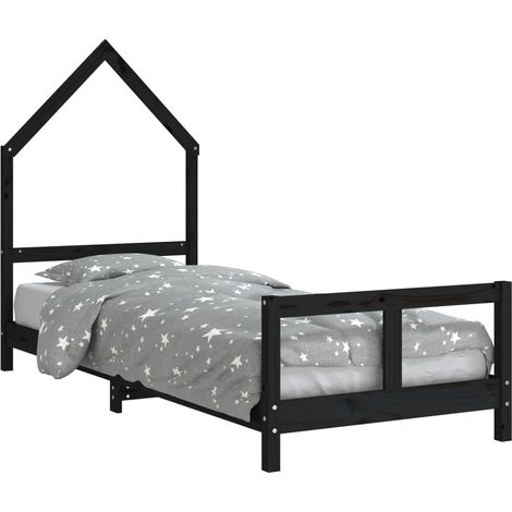 vidaXL Giroletto per Bambini Nero 80x200 cm in Legno Massello di Pino