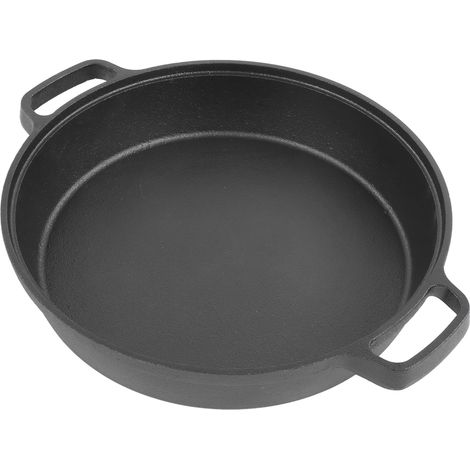 25 cm große gusseiserne Bratpfanne mit Doppelgriffen, unbeschichtet, induktionsgeeignet, für Pfannkuchen, Galettes und Baozi (in Wasser gegart), 1 Stück (1/5)