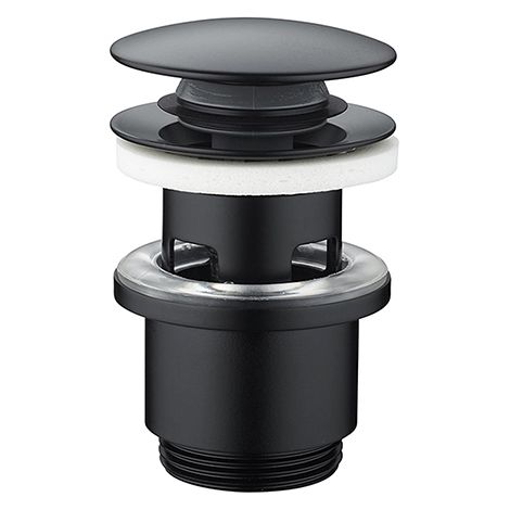 Edouard Rousseau – Bonde de lavabo clic-clac avec trop plein – Ø 63 mm – Sortie 33x42 (1'1/4) – Profondeur réduite 16 mm – Finition noire PVD