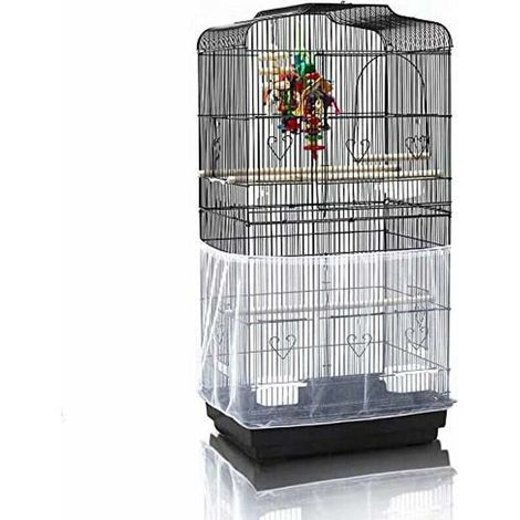 Housse pour Cage Oiseaux Maille Couverture Protection Cage (L, Blanc)Oiseaux Perruches Canaris Attrape Graine