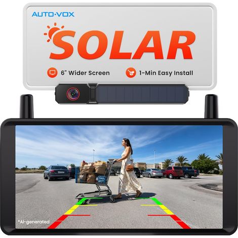 Kit de caméra de recul solaire sans fil de 15,2 cm : installation en 2 minutes, moniteur HD 1080p, vue claire en direct, enregistrement DVR, caméra de recul étanche IP69K pour van, voiture (1/5)