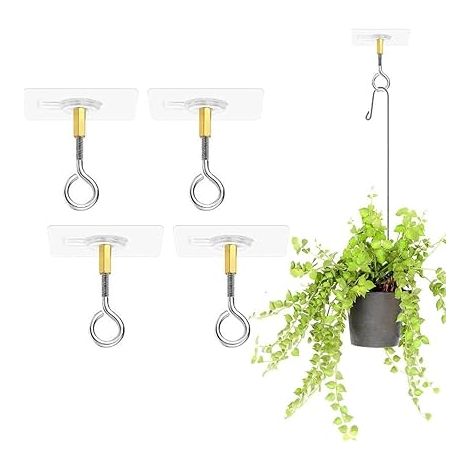 Lntyq Stück selbstklebende Deckenhaken ohne Bohren, transparente Haken zum Aufhängen von Pflanzen mit Edelstahlhaken für die Decke, selbstklebende Deckenhaken (1/5)